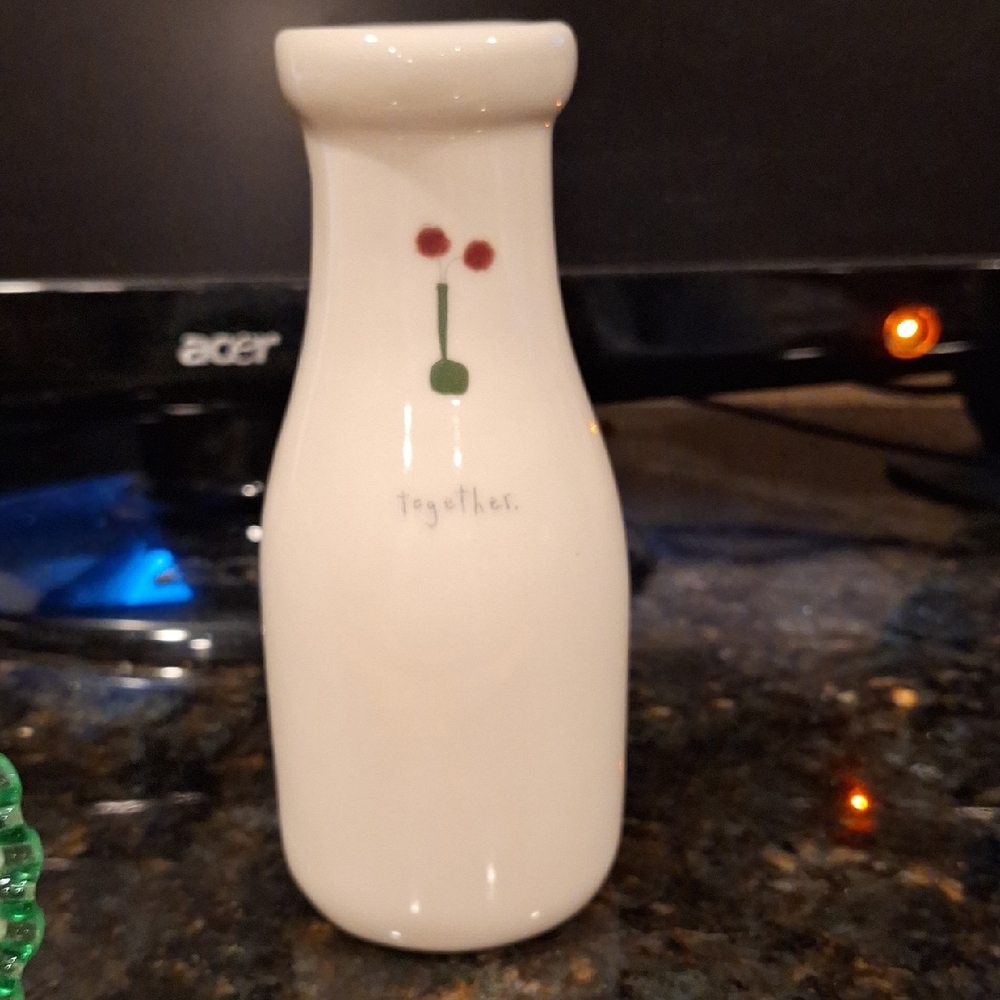 Beth Mueller White Ceramic Vase with Cherry Design